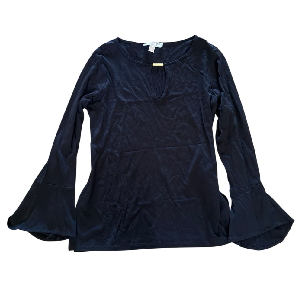 Michael Kors Bell Sleeve Gold Bar Black Long Sleeve Top Womens Medium - Picture 1 of 4